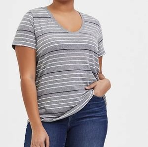 TORRID CLASSIC FIT V-NECK TEE - STRIPED TEE